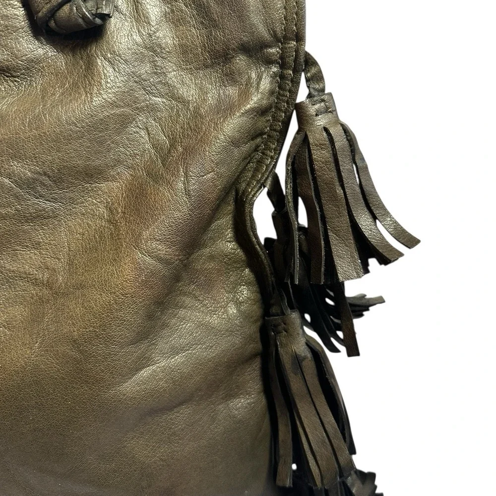 Leather Fringe Tote Bag Brown Genuine Leather‎ Boho Western Festival Hippie
